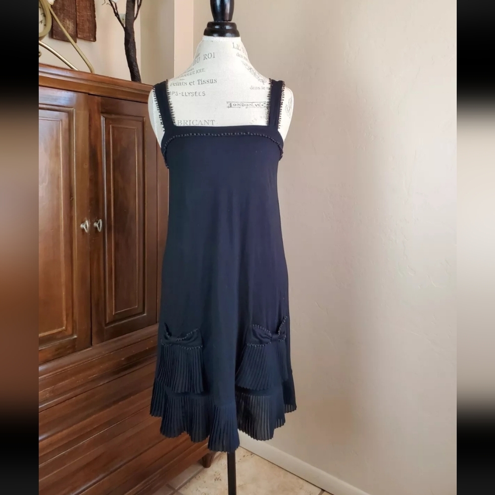 Juicy Couture Cute Flirty Black Stretchy Pleated Coquette Dress Bows Size M